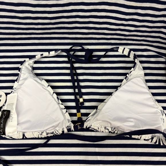 LA BLANCA Navy White Leaf Print Bikini Top Size 4 - Picture 5 of 10